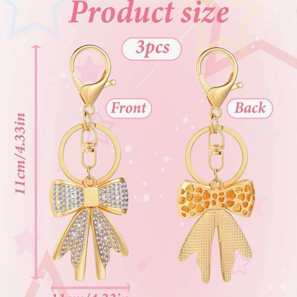 Sparkly Gold Plated Diamond Rhinestone Bow Keychain - Picture 2 of 3